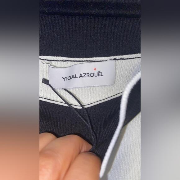 Yigal Azrouel Inc Black & White Striped Off Shoulder Knit Dress - Picture 11 of 14